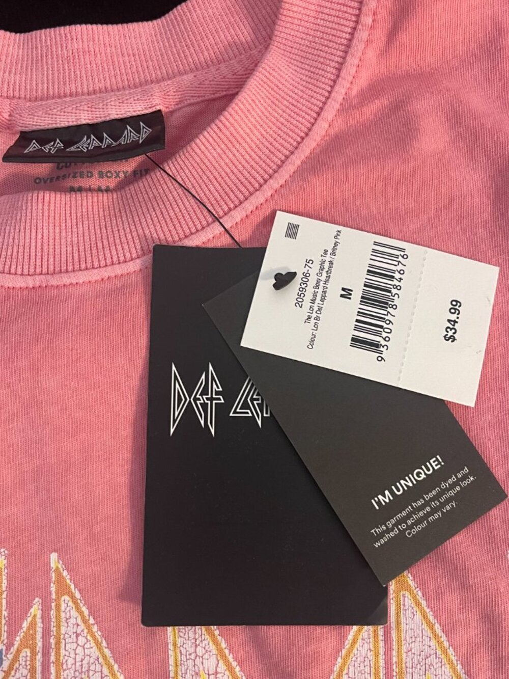 Def Leppard Pink Graphic Tee Oversized Boxy Fit NWT Medium - Picture 3 of 8